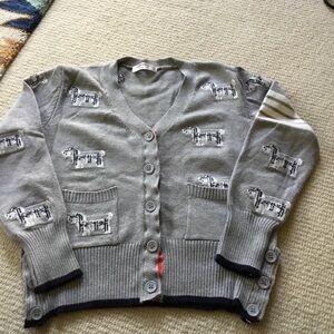 Thom Browne Gray Dog Motif Button-Front Cardigan